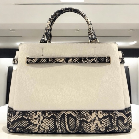 Michael Kors Large Reed CZ Belted Satchel Bag Light Cream Multi - Picture 5 of 12